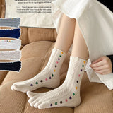 Gwmlk Colorful Heart Braid Five Finger Socks for Women Spring Autumn Middle Tube Cotton Socks Breathable Crew Socks Streetwear