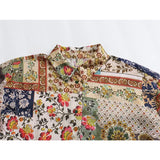 Gwmlk Spring Women Patchwork Print Satin Shirt Long Sleeve Lapel Collar Female Vintage Blouse Blusas Mujer