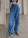 Gwmlk women's jeans high waist solid color straight wide leg denim pants 2024 Summer new fashion 29L2866