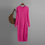 Gwmlk Sleeve Knitted Dresses Women Winter Autumn Ribbed Bodycon Midi Dress Elegant Tight Long Sweater Dress Black Pink