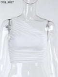 Gwmlk Tank Top For Women Ruched One Shoulder Crop Top Female Elegant Summer Tops Holiday Beach Cami Top Y2K 2000s