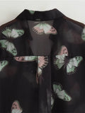 Gwmlk New 2024 Women Butterfly Print Shirt Long Sleeve Lapel Collar Ladies Casual Chiffon Blouse Loose Blusas Mujer