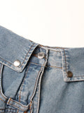 Gwmlk Women's Jeans High Waist Patchwork Fake 2 Pcs Loose Blue Straight Wide Leg Denim Pants 2024 Summer New Fashion 29L3209