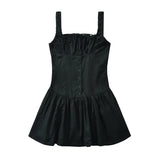 Gwmlk Summer Women Sexy Ruched Chest Corset Style Tank Mini Dress Low Waist Sleeveless Female Holiday Party Robe