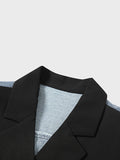 Gwmlk Women's Blazer Notched Collar Patchwork Denim Long Sleeve Khaki Long Sleeve Suit Coat 2024 Summer New Fashion 29L1530