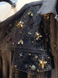 Gwmlk Women's Denim Coat Wash Black Beading Flowers Diamonds Patchwork Loose Long Sleeve Jackets 2024 Summer New Fashion 29L3587