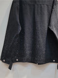 Gwmlk Women Denim Coat Turn-down Collar Full Diamonds Hot Rhinestone Black Loose Single Breasted Jackets 2024 Summer New Fashion