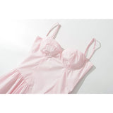 Gwmlk Summer 2024 Women Pink Spaghetti Strap Sexy Elegant Party Dresses Midi Robe