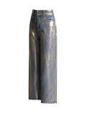 Gwmlk Women's Jeans High Waist Gilded Coated Loose Straight Wide Leg Cool Design Denim Pants 2024 Summer New Fashion 29L5443