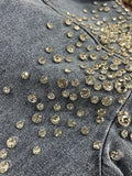 Gwmlk Women's Denim Shirt Patchwork Single Pocket Panelled Loose Long Sleeve Diamonds Blouse 2024 Summer New Fashion 29L2946