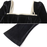 Gwmlk Black Velvet Corset Top Square Collar Long Sleeve Blouse For Women Fashion 2024 Spring Autumn Elegant Blouses And Shirts