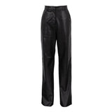 Gwmlk In PU Faux Leather Pants Women High Waist Fleece Lined Winter Pants For Women Fashion eco-leather Pants Trousers Black Brown