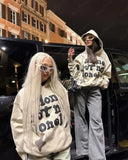 Gwmlk and Autumn Foam Letters High Street Women Retro Graffiti Printed Sweater Fashion American Casual Sweater Couple Hoodie