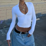 Gwmlk Summer Sexy Club Tees Zipper Tshirts Women Solid Tops Fashion Long Sleeveless V-Neck Streetwear Mini Slim Tops Blusas