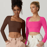 Gwmlk Neck Long Sleeve Cropped T-shirt For Women Tight Basic Plain T-shirts Women Summer 2024 New In Cute Crop Tops And Tees