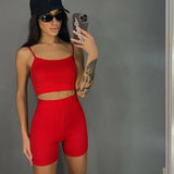Gwmlk Knitted Slim 2 Piece Sets Women Sleeveless Fashion Bra Tops With Bodycon Shorts Outfits 2024 Summer New Casual Sexy Suits
