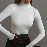 Gwmlk Turtleneck Sweater Women Winter Ribbed Knitted Long Sleeve Top Korean Style Basic Plain Sweater Knitwear