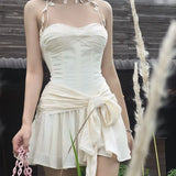 Gwmlk Sweet Women Sexy Backless Halter Strapless Dresses Bow Tie Summer Ladies Party Mini Robe