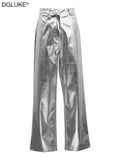 Gwmlk Metalic Faux Leather Pants Women 2024 High Waist Long Winter Pants Hip Hop Streetwear Y2K Pants Night Club Wear
