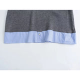 Gwmlk Women Patchwork Shirt Style Knit Sweater Long Sleeve Lapel Collar Female Oversize Pullover