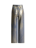 Gwmlk Women's Jeans High Waist Gilded Coated Loose Straight Wide Leg Cool Design Denim Pants 2024 Summer New Fashion 29L5443