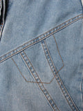 Gwmlk Women's Jeans High Waist Patchwork Fake 2 Pcs Loose Blue Straight Wide Leg Denim Pants 2024 Summer New Fashion 29L3209