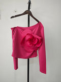Gwmlk Women's T-shirt Patchwork Flower Solid Color Off Shoulder Skew Collar Female Slim Tees 2024 Summer New Fashion 29L7225