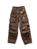 Gwmlk Women's Jeans High Waist Solid Color Straight Wide Leg Multiple Pockets Design Denim Pants 2024 Summer New Fashion 29L3978