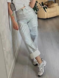 Gwmlk Women's Jeans High Waist Straight Wide Leg Colored Coating Metallic Color Denim Trousers 2024 Summer New Fashion 29L6667