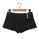 Gwmlk 2024 Cool Girl Y2K American Retro Pleated Mini Skirt Sexy Low Waist Side Button Women Summer Skirts With Shorts Lining