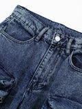 Gwmlk Women's Jeans High Waist Solid Color Multiple Pockets Straight Wide Leg Cargo Denim Pants 2024 Summer New Fashion 29L6499