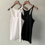 Gwmlk Ribbed Solid Tank Tops Women 2024 Summer Off Shoulder Simple Vintage Knitted Vest Casual Cozy Classic Top