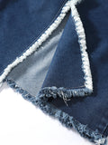 Gwmlk Women's Denim Trench Coat Patchwork Zipper Burrs Edge Long Sleeve Lapel Straight Windbreak 2024 Summer New Fashion 29L5181