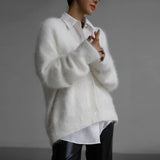 Gwmlk Mohair Cardigan For Women V-Neck Button Up Oversize Cardigan Sweater Autumn Winter Warm Knitted Outerwear