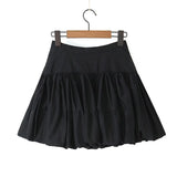 Gwmlk Women Open Buttons High Waist Asymmetrical A-lined Ruched Mini Umbrella Skirt Girl Skater Skirts