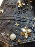 Gwmlk Women's Denim Coat Wash Black Beading Flowers Diamonds Patchwork Loose Long Sleeve Jackets 2024 Summer New Fashion 29L3587