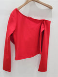 Gwmlk Women's T-shirt Patchwork Flower Solid Color Off Shoulder Skew Collar Female Slim Tees 2024 Summer New Fashion 29L7225