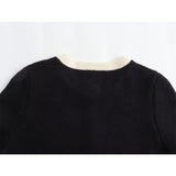 Gwmlk New 2024 Women Single Breasted Knit Cardigan Long Sleeve O Neck Female Black Crop Sweater Coat