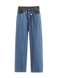 Gwmlk Women's Denim Pants Contrast Color Adjust Waist Full Length Straight Cool Streetwear Jeans 2024 Summer New Fashion 29L5140