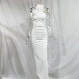 Gwmlk Applique Halter Backless Maxi Dress White Long Summer Dress Elegant Birthday Party Dress For Women 2024