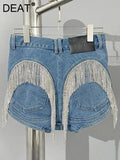 Gwmlk Denim Shorts Slim Contrast Color Patchwork Crystal Tassel High Waist Mini Short Pants 2024 Summer New Fashion 29L0423H