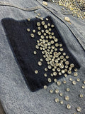 Gwmlk Women's Denim Shirt Patchwork Single Pocket Panelled Loose Long Sleeve Diamonds Blouse 2024 Summer New Fashion 29L2946