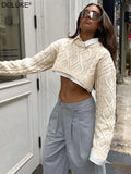 Gwmlk Cropped Sweater Women Long Sleeve Oversized Sweater Autumn Winter Argyle Knitted Sweater Y2K Crop Top Streetwear