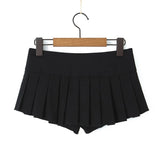 Gwmlk 2024 Cool Girl Y2K American Retro Pleated Mini Skirt Sexy Low Waist Side Button Women Summer Skirts With Shorts Lining