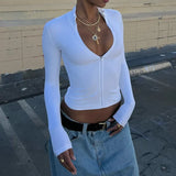 Gwmlk Summer Sexy Club Tees Zipper Tshirts Women Solid Tops Fashion Long Sleeveless V-Neck Streetwear Mini Slim Tops Blusas
