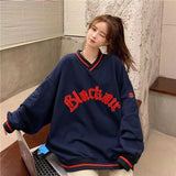 Gwmlk and autumn sweater men round neck letter embroidery loose trend large size all-match top ins couple gothic top
