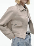 Gwmlk Elegant Cropped Women's Jackets Turn-down Collar Long Sleeve Breasted Pockets Female Coat Trendy Streetwear Short Outwear