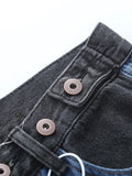 Gwmlk Women's Denim Pants Contrast Color Adjust Waist Full Length Straight Cool Streetwear Jeans 2024 Summer New Fashion 29L5140