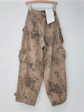 Gwmlk Women Jeans High Waist Camouflage Tie-dye Multiple Pockets Cargo Loose Wide Leg Denim Pants 2024 Summer New Fashion 29L3698