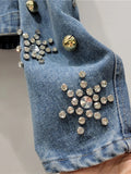 Gwmlk Women Denim Coat O-neck Puff Sleeve Embroidered Flares Flower Single Breasted Short Jackets 2024 Summer New Fashion 29L3222